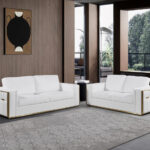 Italian White Leather 5-Person Sofa and Loveseat Seating Set