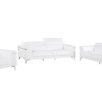 White Top Grain Leather Seating Set for Five, Durable Comfort