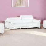 White Top Grain Leather Seating Set for Five, Durable Comfort
