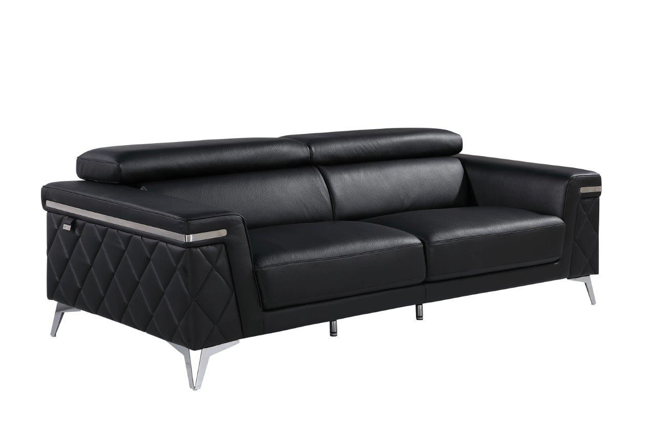 Two-Piece Black Italian Leather Four-Person Sofa Seating Set 3 Two-Piece Black Italian Leather Four-Person Sofa Seating Set - Image 3
