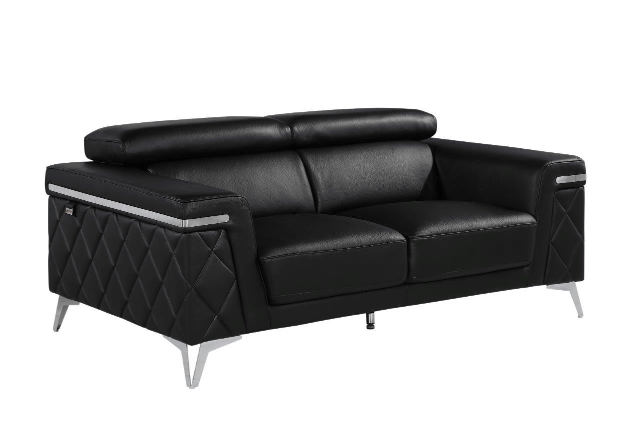 Two-Piece Black Italian Leather Four-Person Sofa Seating Set 7 Two-Piece Black Italian Leather Four-Person Sofa Seating Set - Image 7