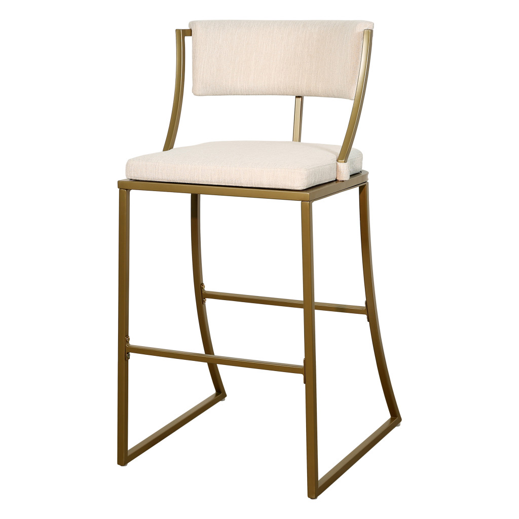 30 Inch Beige and Brass Steel Low Back Bar Stool 1 30 Inch Beige and Brass Steel Low Back Bar Stool
