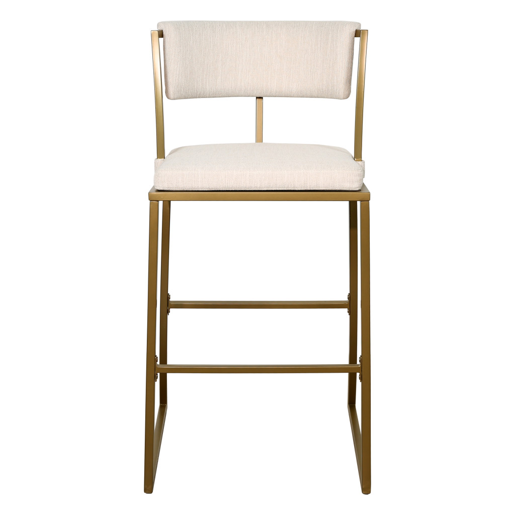 30 Inch Beige and Brass Steel Low Back Bar Stool 3 30 Inch Beige and Brass Steel Low Back Bar Stool - Image 3