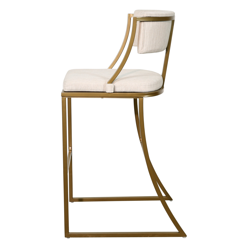 30 Inch Beige and Brass Steel Low Back Bar Stool 4 30 Inch Beige and Brass Steel Low Back Bar Stool - Image 4