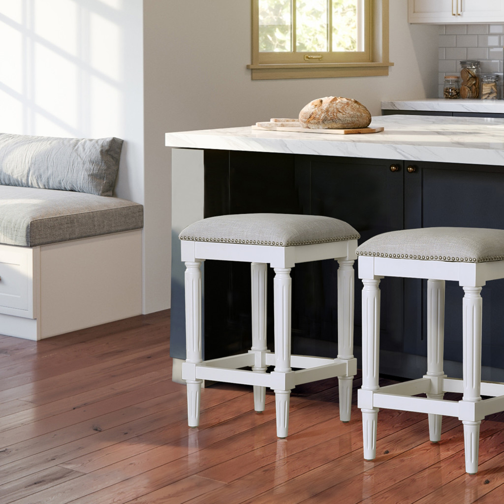 27 Inch Gray and Antiqued White Backless Counter Height Bar Stool 6 27 Inch Gray and Antiqued White Backless Counter Height Bar Stool - Image 6