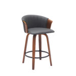 26-Inch Gray and Wood Brown Swivel Faux Leather Bar Stool 12 26-Inch Gray and Wood Brown Swivel Faux Leather Bar Stool