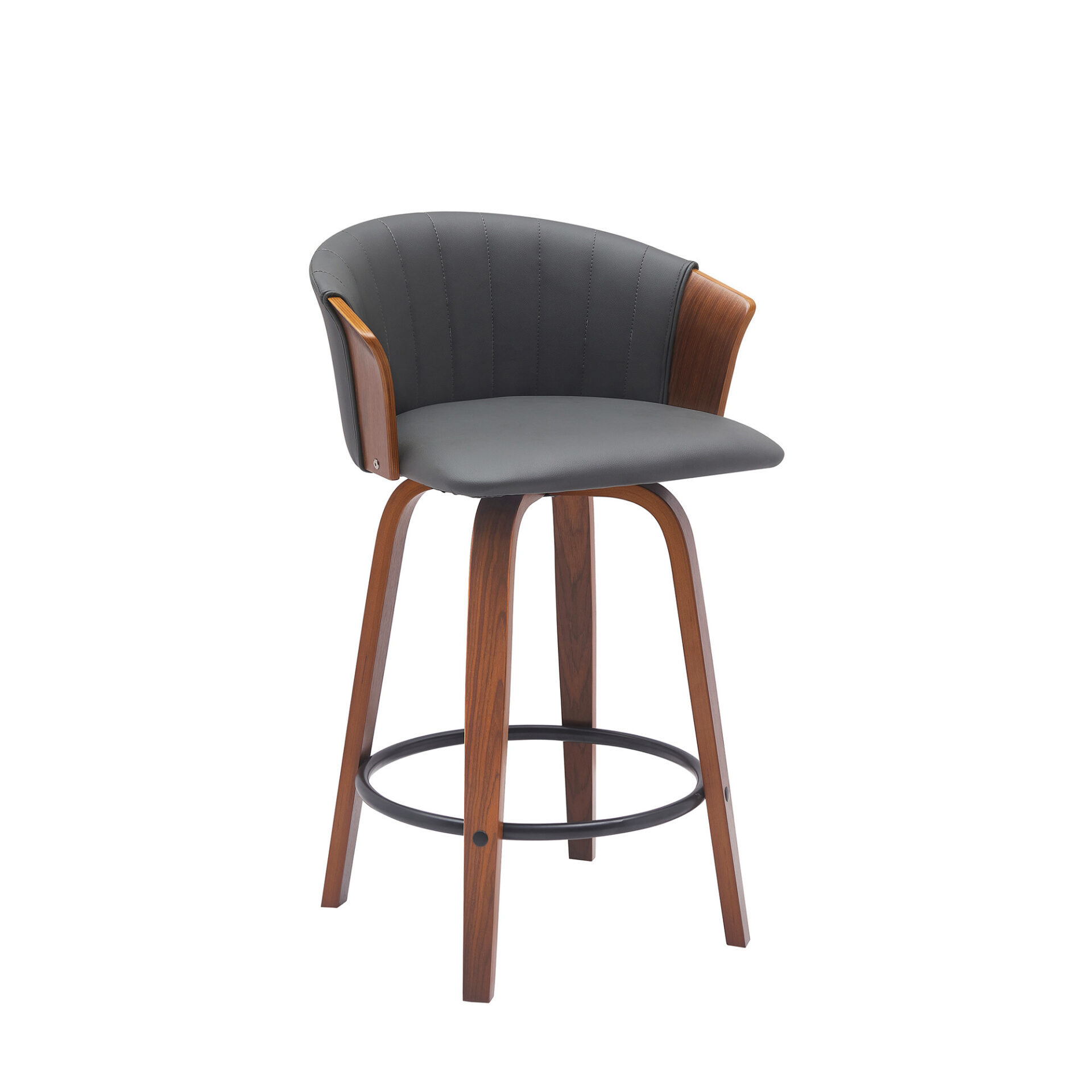 26-Inch Gray and Wood Brown Swivel Faux Leather Bar Stool 3 26-Inch Gray and Wood Brown Swivel Faux Leather Bar Stool - Image 3