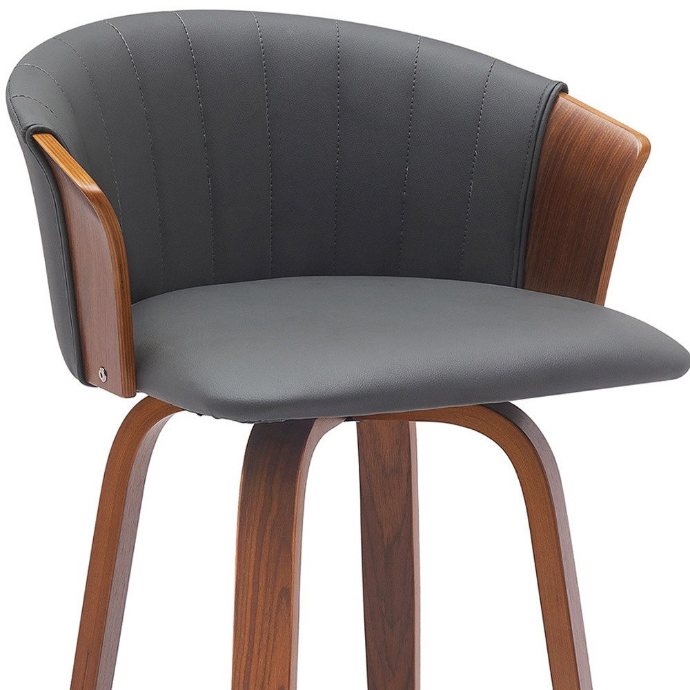 26-Inch Gray and Wood Brown Swivel Faux Leather Bar Stool 8 26-Inch Gray and Wood Brown Swivel Faux Leather Bar Stool - Image 8
