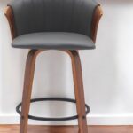 26-Inch Gray and Wood Brown Swivel Faux Leather Bar Stool 10 26-Inch Gray and Wood Brown Swivel Faux Leather Bar Stool