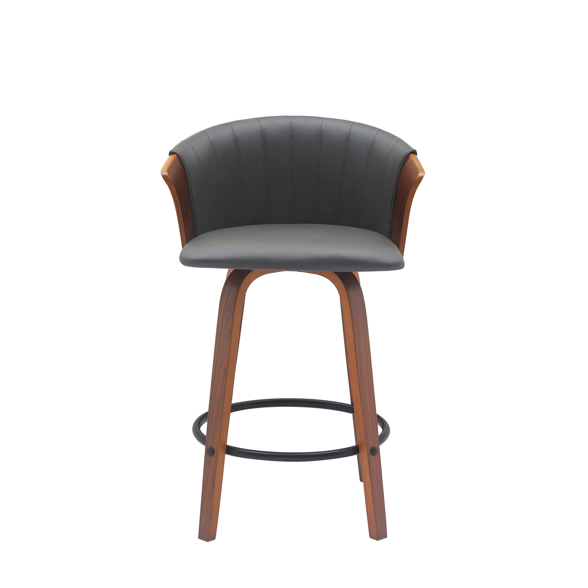 26-Inch Gray and Wood Brown Swivel Faux Leather Bar Stool 2 26-Inch Gray and Wood Brown Swivel Faux Leather Bar Stool - Image 2