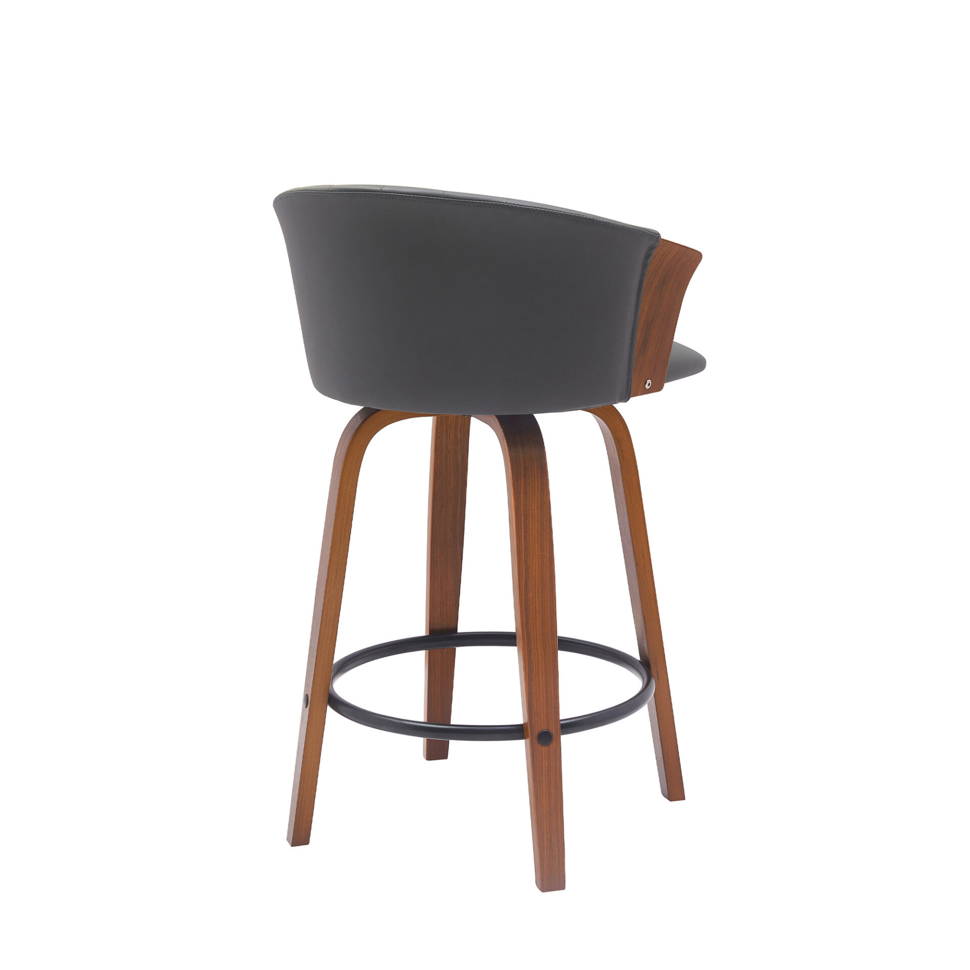 26-Inch Gray and Wood Brown Swivel Faux Leather Bar Stool 4 26-Inch Gray and Wood Brown Swivel Faux Leather Bar Stool - Image 4