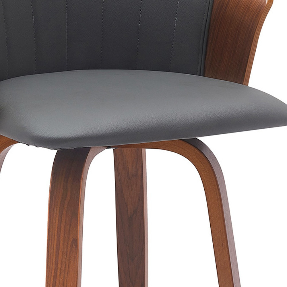26-Inch Gray and Wood Brown Swivel Faux Leather Bar Stool 7 26-Inch Gray and Wood Brown Swivel Faux Leather Bar Stool - Image 7