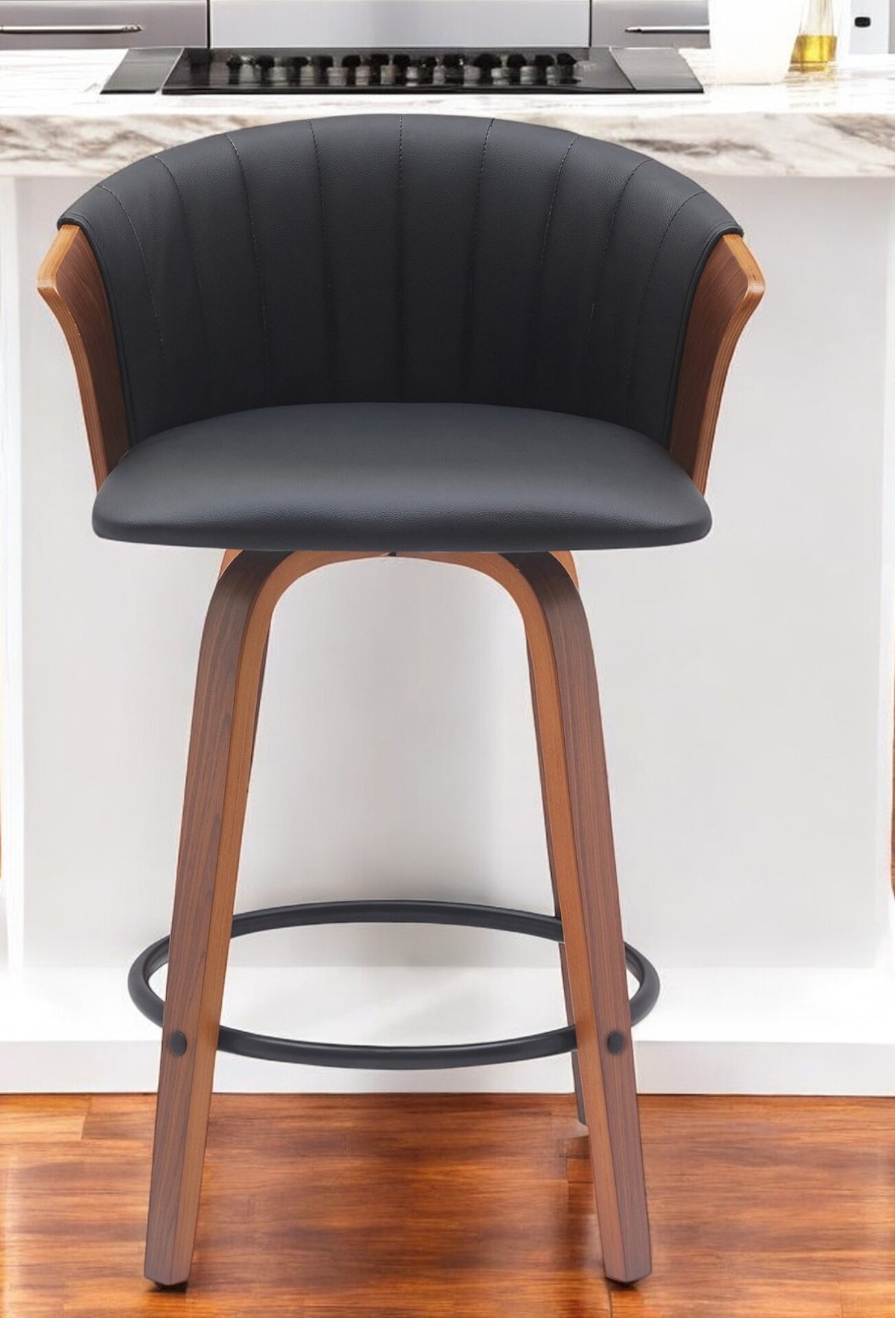 26 Inch Black and Wood Brown Swivel Counter Height Bar Stool 1 26 Inch Black and Wood Brown Swivel Counter Height Bar Stool