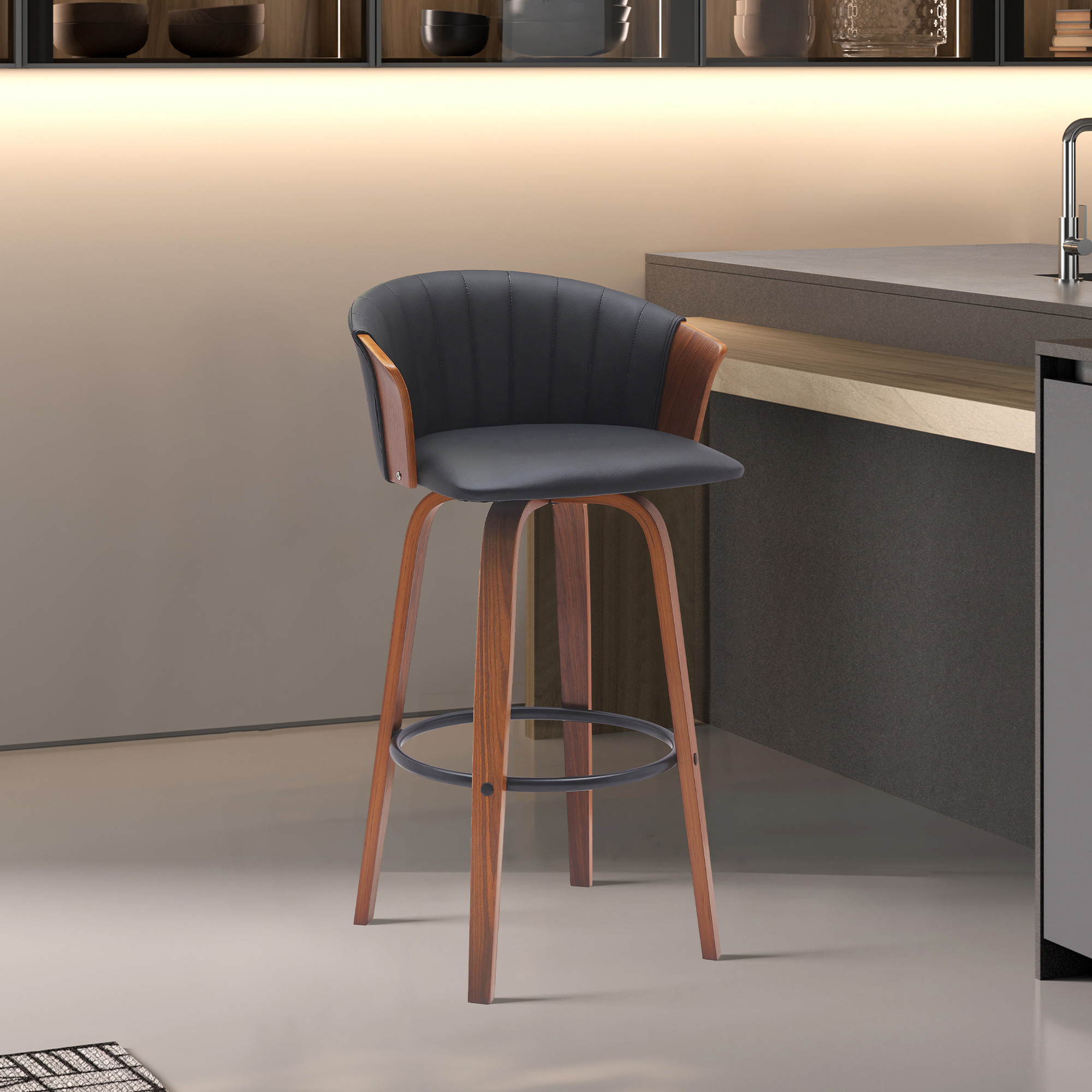 26 Inch Black and Wood Brown Swivel Counter Height Bar Stool 9 26 Inch Black and Wood Brown Swivel Counter Height Bar Stool - Image 9