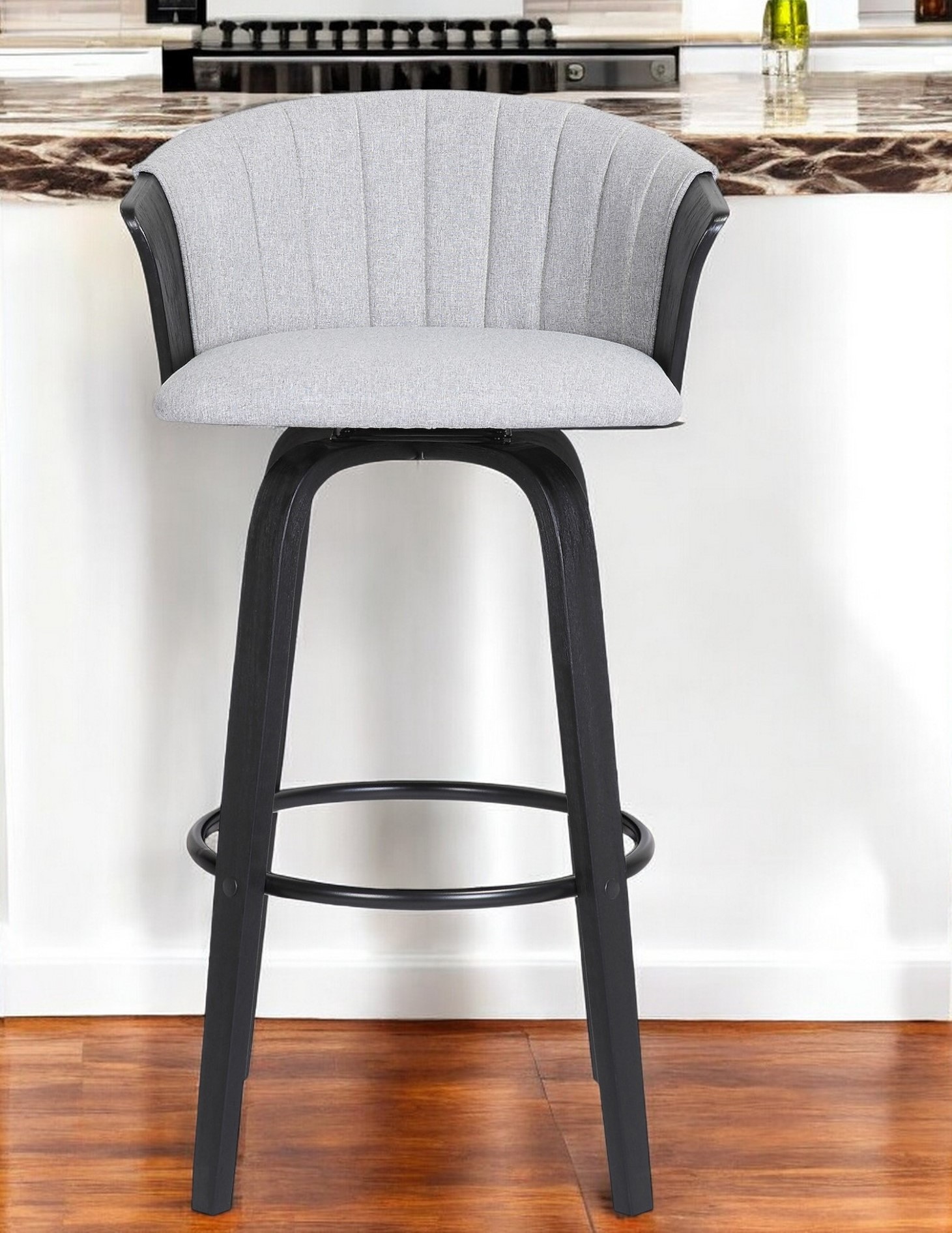 26-Inch Light Gray and Black Swivel Bar Stool with Arms 1 26-Inch Light Gray and Black Swivel Bar Stool with Arms