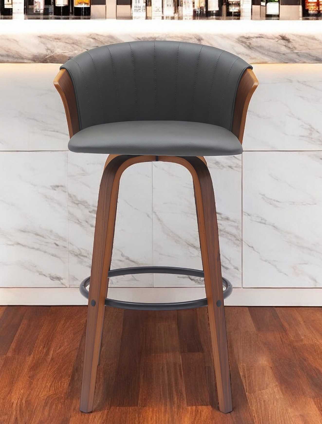 30-Inch Gray and Wood Brown Swivel Bar Stool 1 30-Inch Gray and Wood Brown Swivel Bar Stool