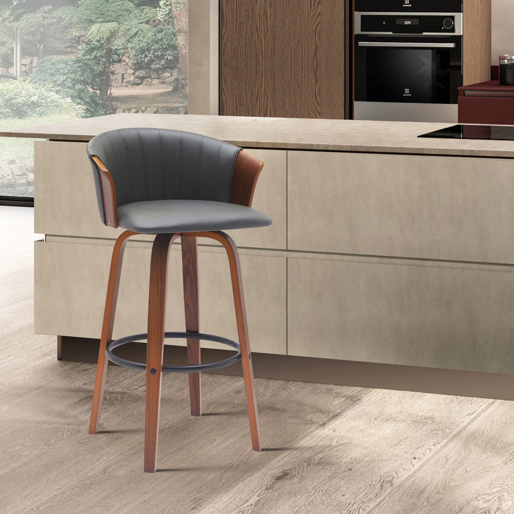 30-Inch Gray and Wood Brown Swivel Bar Stool 9 30-Inch Gray and Wood Brown Swivel Bar Stool - Image 9