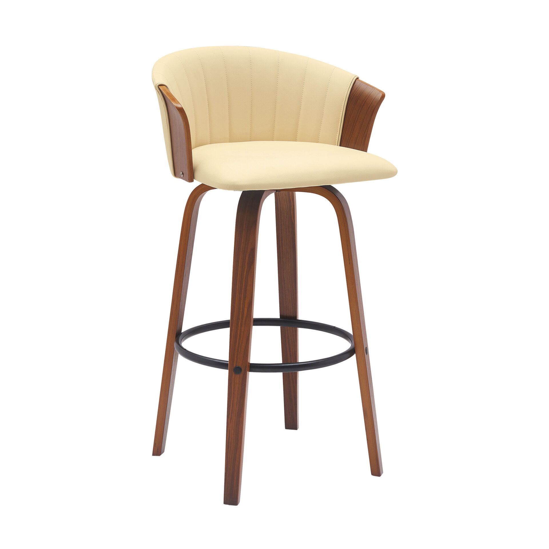 30 Inch Cream and Wood Brown Swivel Bar Stool 3 30 Inch Cream and Wood Brown Swivel Bar Stool - Image 3
