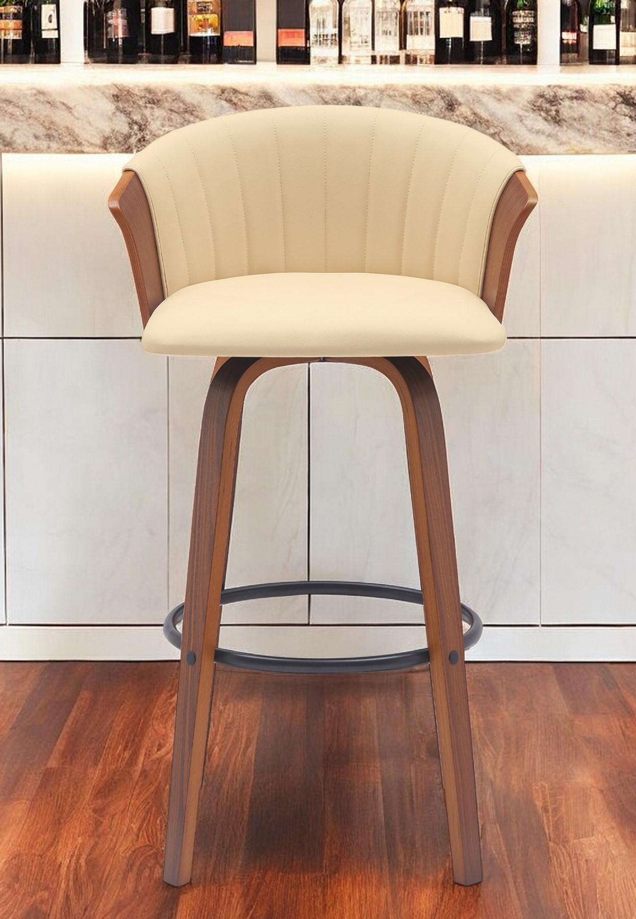30 Inch Cream and Wood Brown Swivel Bar Stool 1 30 Inch Cream and Wood Brown Swivel Bar Stool