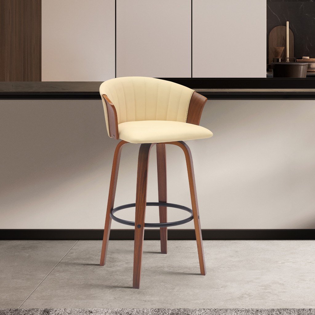 30 Inch Cream and Wood Brown Swivel Bar Stool 9 30 Inch Cream and Wood Brown Swivel Bar Stool - Image 9