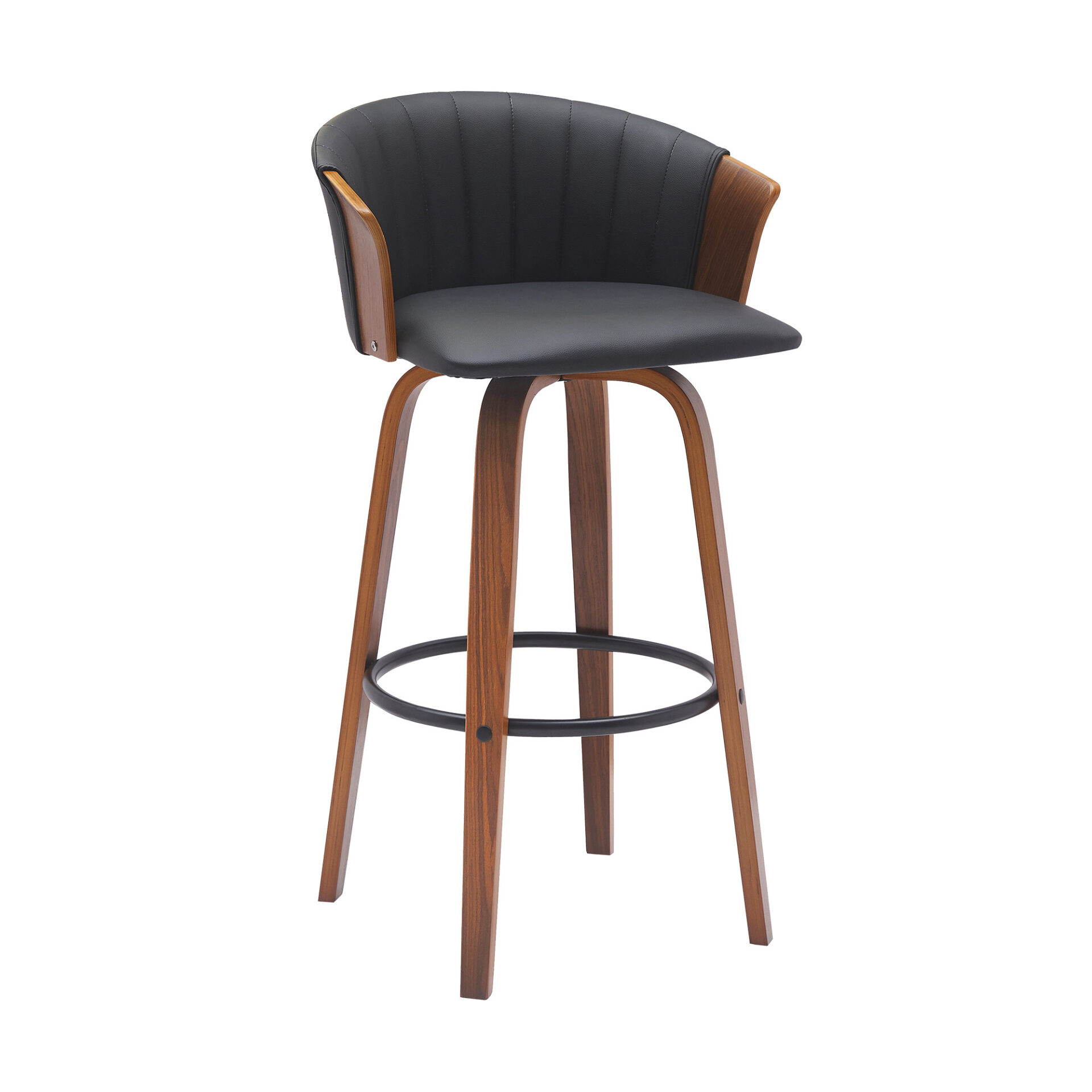 30 Inch Black and Wood Brown Swivel Bar Stool 2 30 Inch Black and Wood Brown Swivel Bar Stool - Image 2