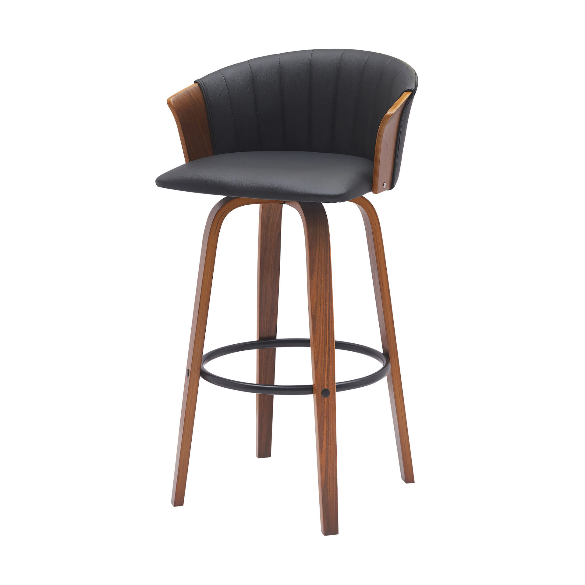 30 Inch Black and Wood Brown Swivel Bar Stool 4 30 Inch Black and Wood Brown Swivel Bar Stool - Image 4