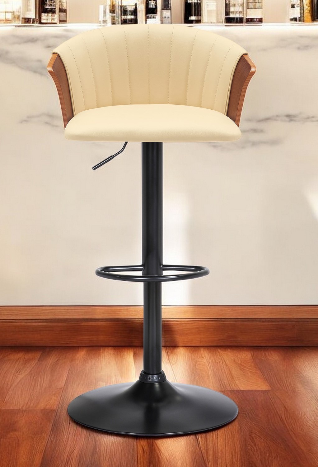 Adjustable Cream and Black Faux Leather Swivel Bar Stool 1 Adjustable Cream and Black Faux Leather Swivel Bar Stool