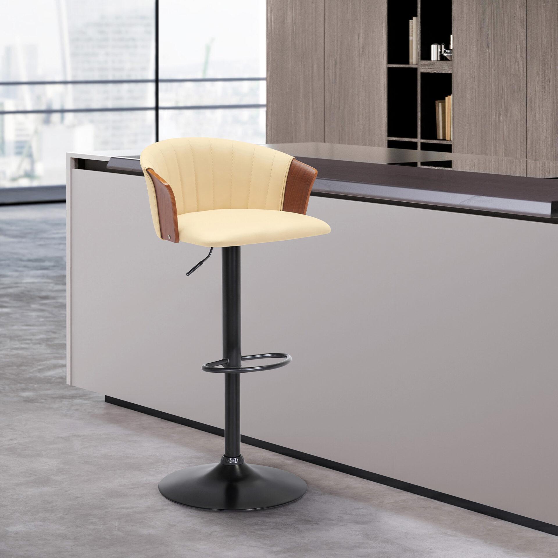 Adjustable Cream and Black Faux Leather Swivel Bar Stool 9 Adjustable Cream and Black Faux Leather Swivel Bar Stool - Image 9