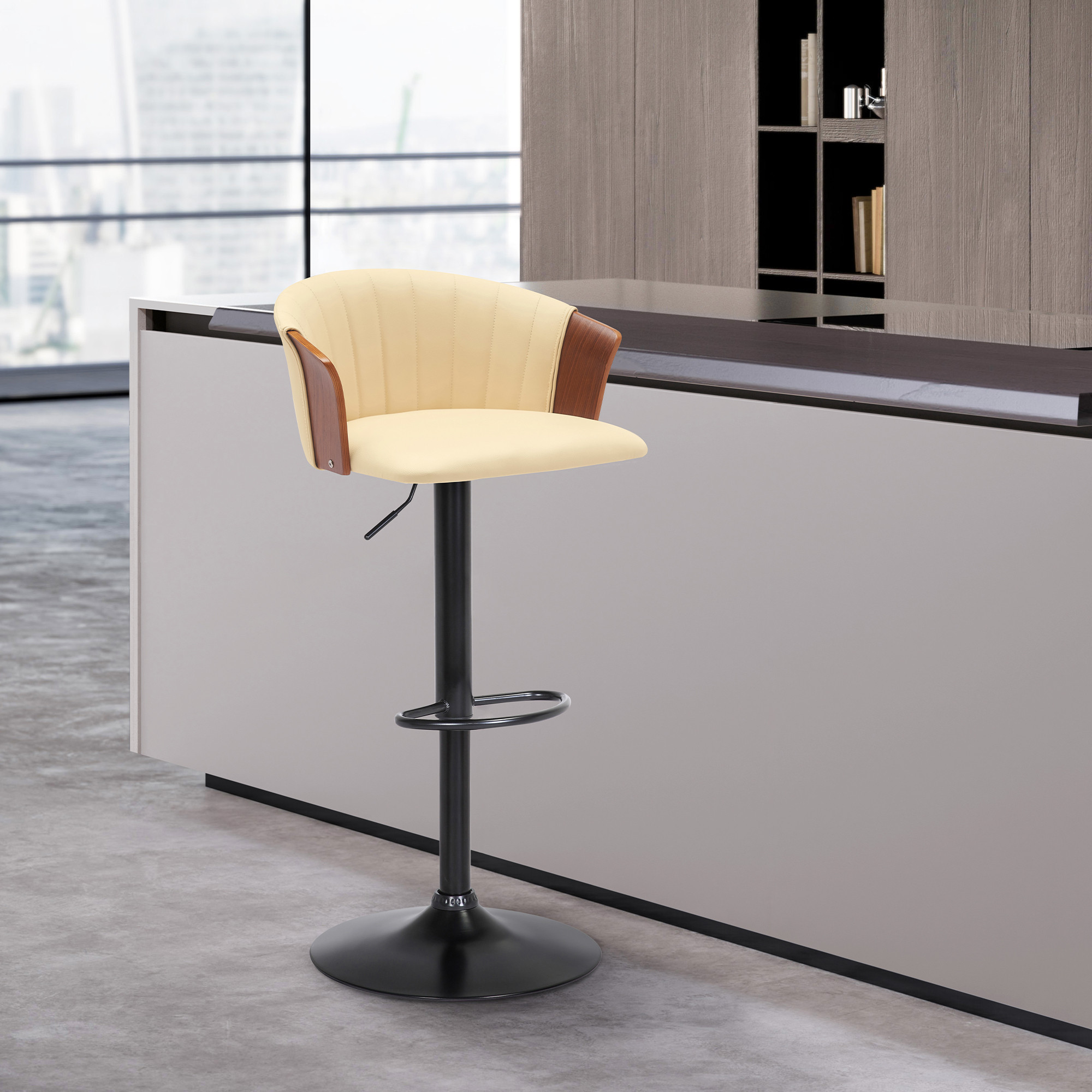 Adjustable Cream and Black Faux Leather Swivel Bar Stool 18 Adjustable Cream and Black Faux Leather Swivel Bar Stool