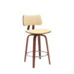 26-Inch Cream and Wood Brown Modern Swivel Bar Stool