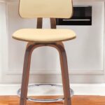 26-Inch Cream and Wood Brown Modern Swivel Bar Stool