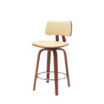 26-Inch Cream and Wood Brown Modern Swivel Bar Stool