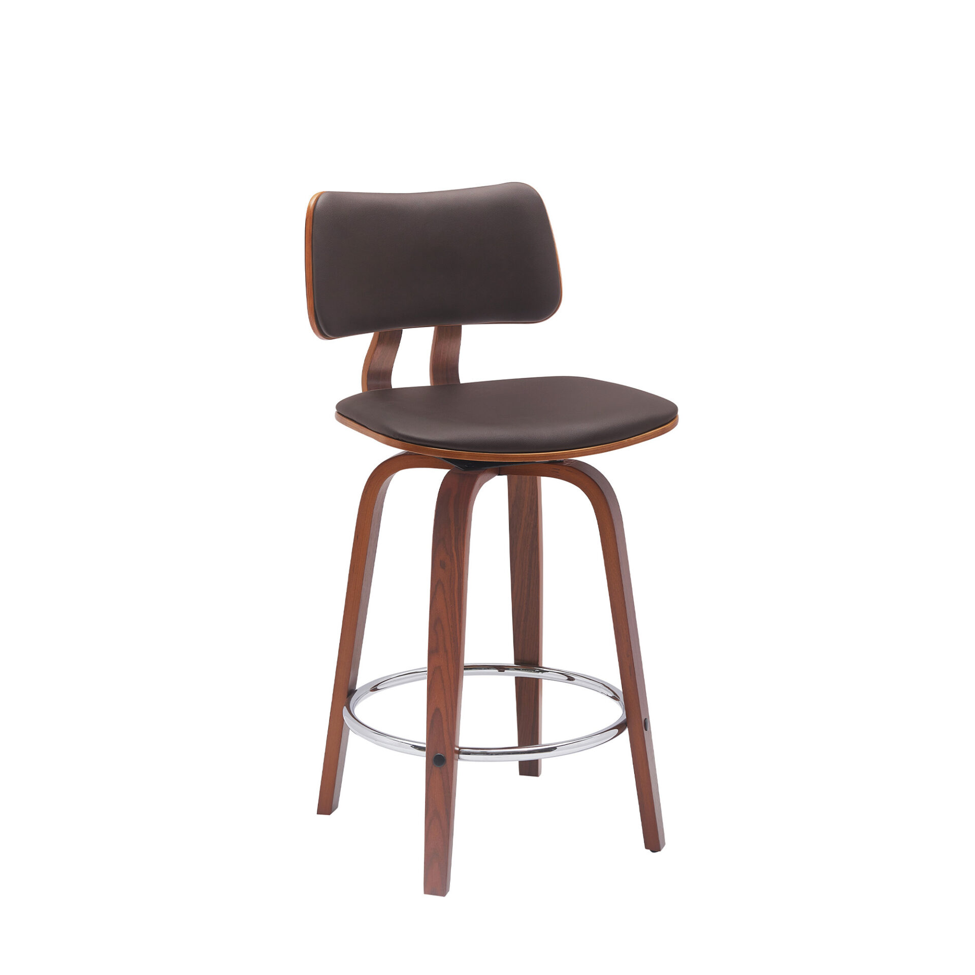 26-Inch Brown Faux Leather Swivel Low Back Bar Stool 3 26-Inch Brown Faux Leather Swivel Low Back Bar Stool - Image 3