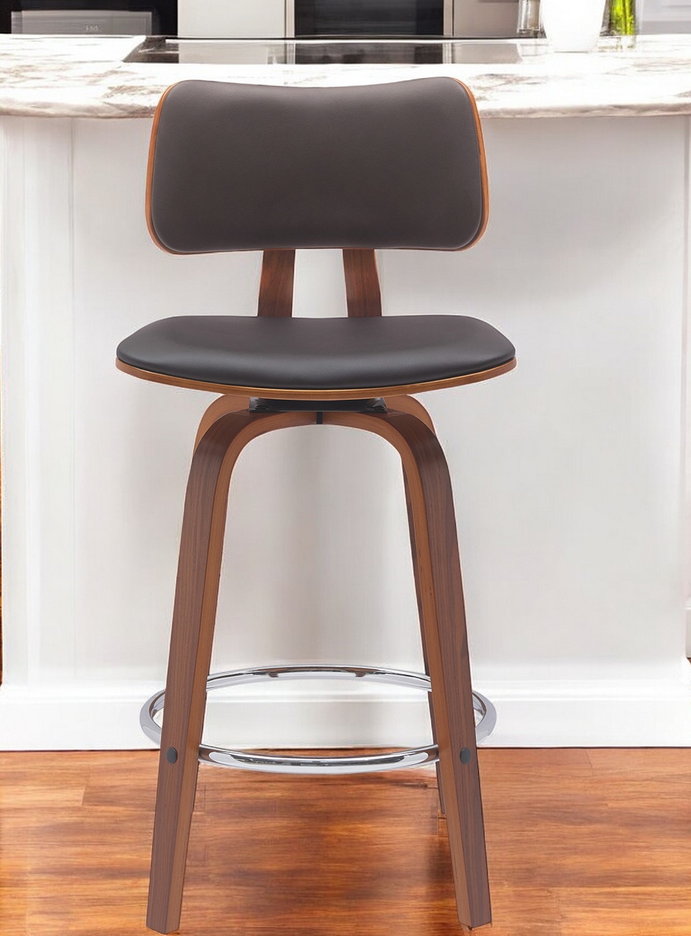 26-Inch Brown Faux Leather Swivel Low Back Bar Stool 1 26-Inch Brown Faux Leather Swivel Low Back Bar Stool