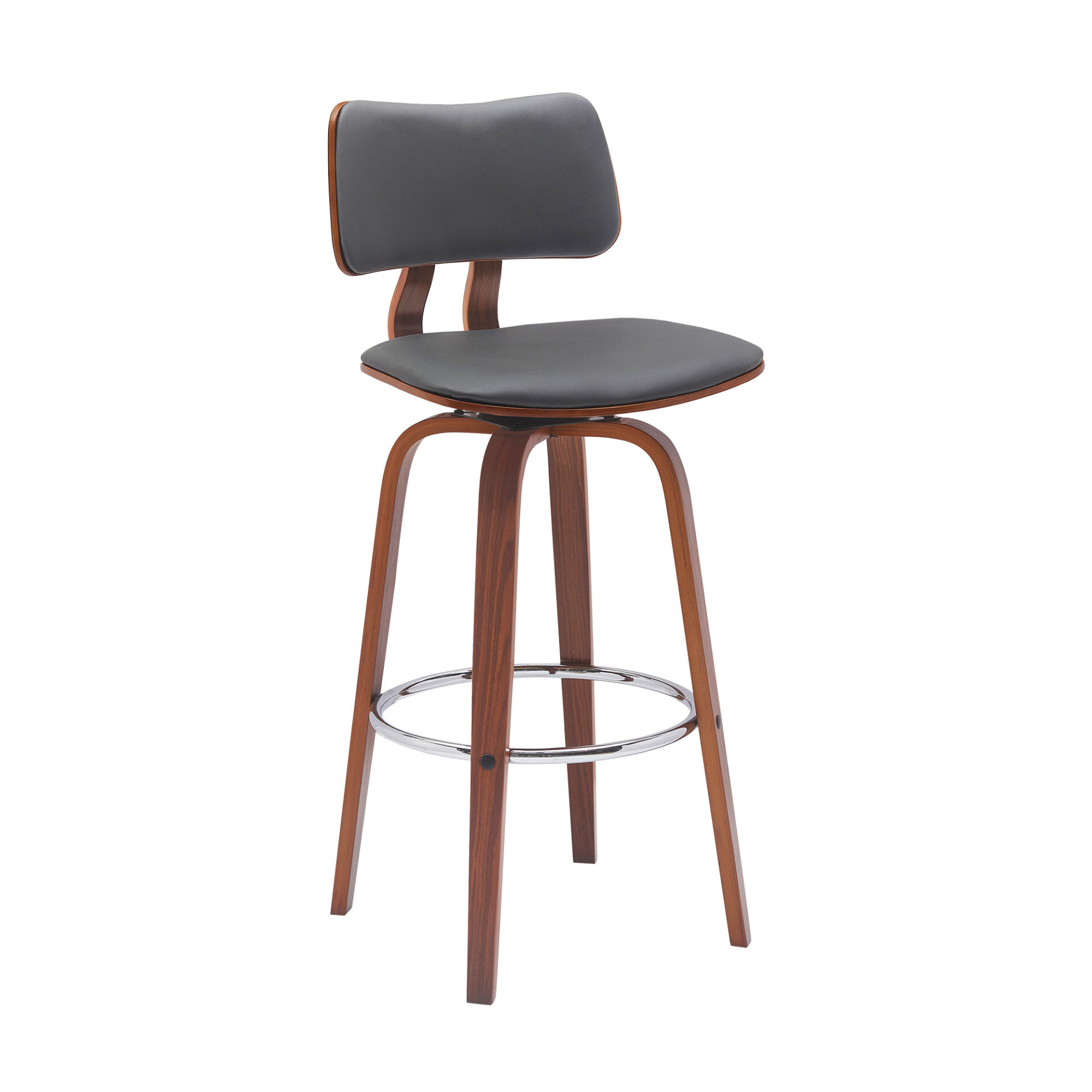 30 Inch Gray and Wood Brown Swivel Faux Leather Bar Stool 3 30 Inch Gray and Wood Brown Swivel Faux Leather Bar Stool - Image 3