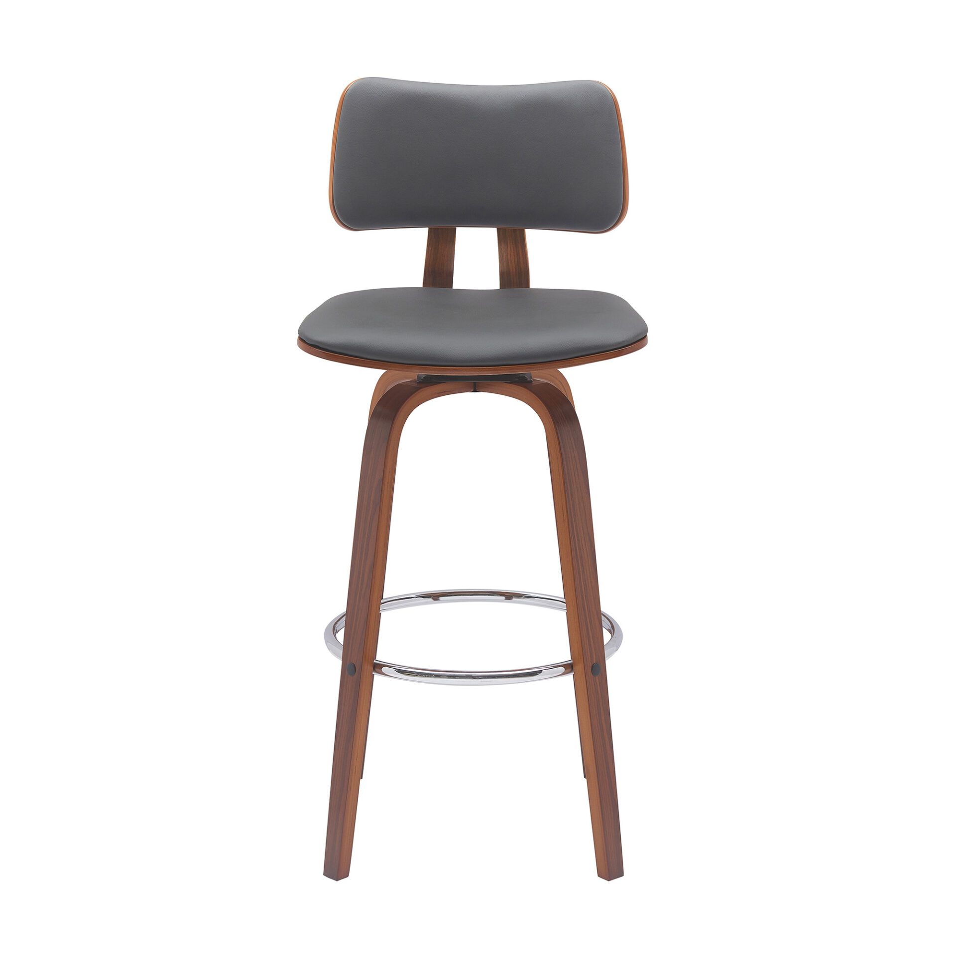 30 Inch Gray and Wood Brown Swivel Faux Leather Bar Stool 2 30 Inch Gray and Wood Brown Swivel Faux Leather Bar Stool - Image 2