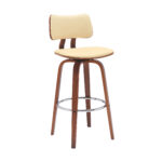 30 Inch Cream and Wood Brown Swivel Modern Bar Stool