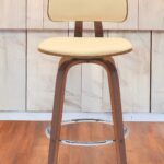 30 Inch Cream and Wood Brown Swivel Modern Bar Stool