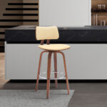 30 Inch Cream and Wood Brown Swivel Modern Bar Stool