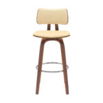 30 Inch Cream and Wood Brown Swivel Modern Bar Stool