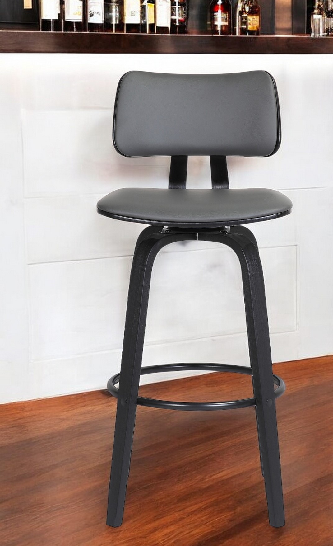 30 Inch Gray and Black Swivel Faux Leather Bar Stool 1 30 Inch Gray and Black Swivel Faux Leather Bar Stool