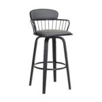 26 Inch Gray Black Faux Leather Swivel Counter Height Bar Stool