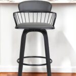 26 Inch Gray Black Faux Leather Swivel Counter Height Bar Stool