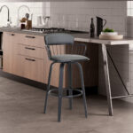 26 Inch Gray Black Faux Leather Swivel Counter Height Bar Stool