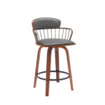 26-Inch Gray and Wood Brown Faux Leather Swivel Bar Stool 11 26-Inch Gray and Wood Brown Faux Leather Swivel Bar Stool