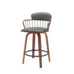 26-Inch Gray and Wood Brown Faux Leather Swivel Bar Stool 14 26-Inch Gray and Wood Brown Faux Leather Swivel Bar Stool