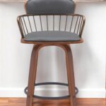 26-Inch Gray and Wood Brown Faux Leather Swivel Bar Stool 10 26-Inch Gray and Wood Brown Faux Leather Swivel Bar Stool
