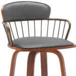 30-Inch Gray and Wood Brown Swivel Faux Leather Bar Stool
