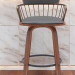 30-Inch Gray and Wood Brown Swivel Faux Leather Bar Stool
