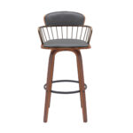 30-Inch Gray and Wood Brown Swivel Faux Leather Bar Stool